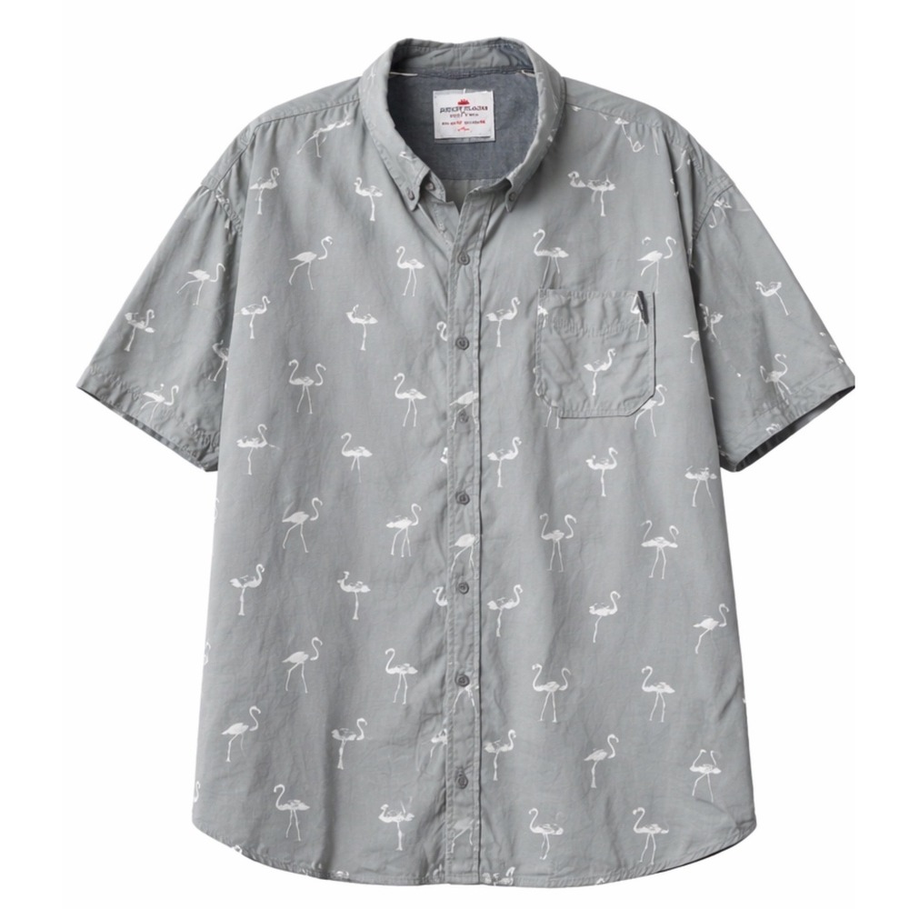 Ditch Plains Ricky Singh Mens 4X Flamingo Print Short Sleeve‎ Button Down Shirt